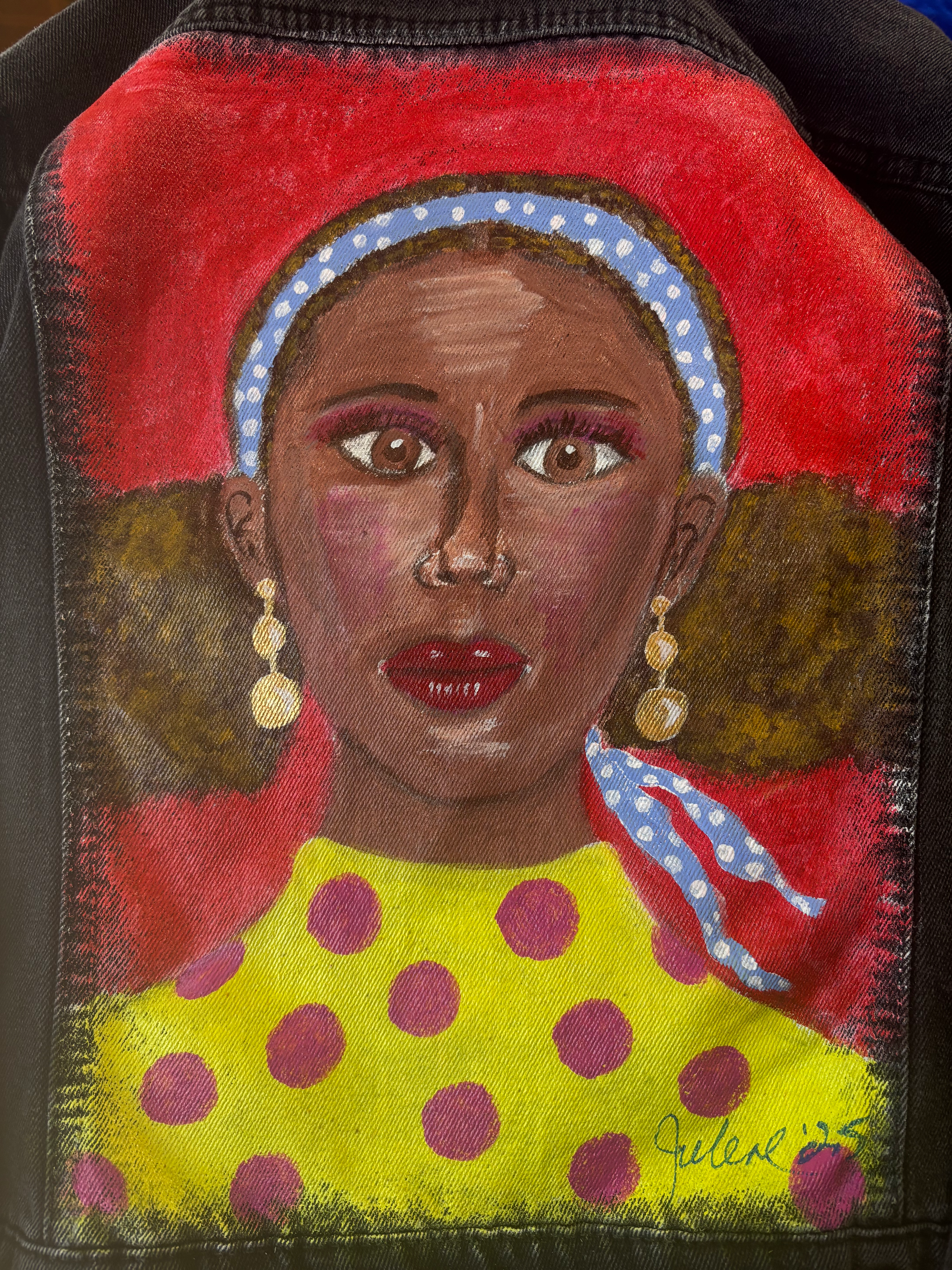Crimson Radiance – Custom Hand-Painted Black Denim Jacket