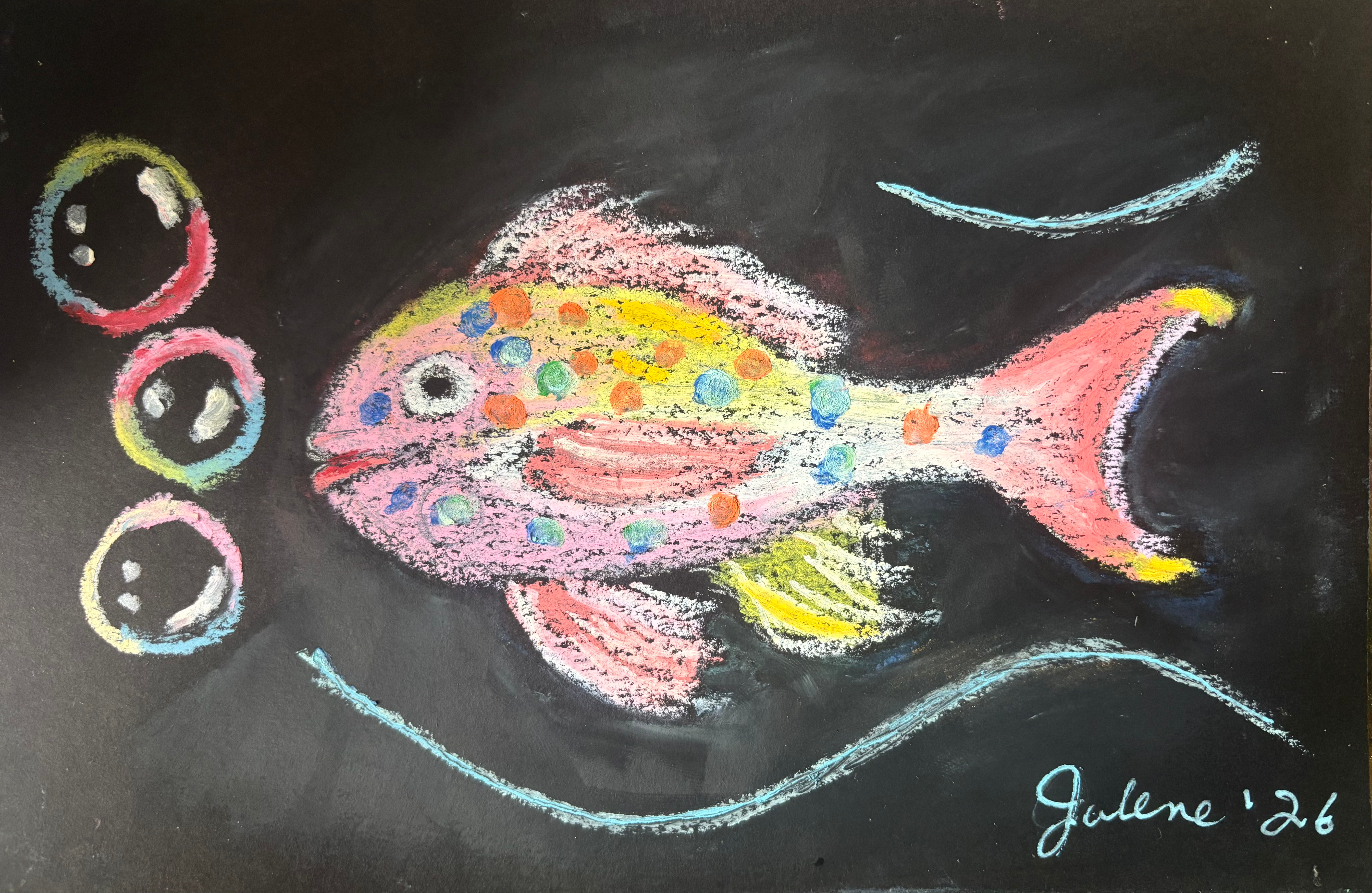 Spectrum Swimmers 2 - Original Oil Pastel Abstract Fish 9x6