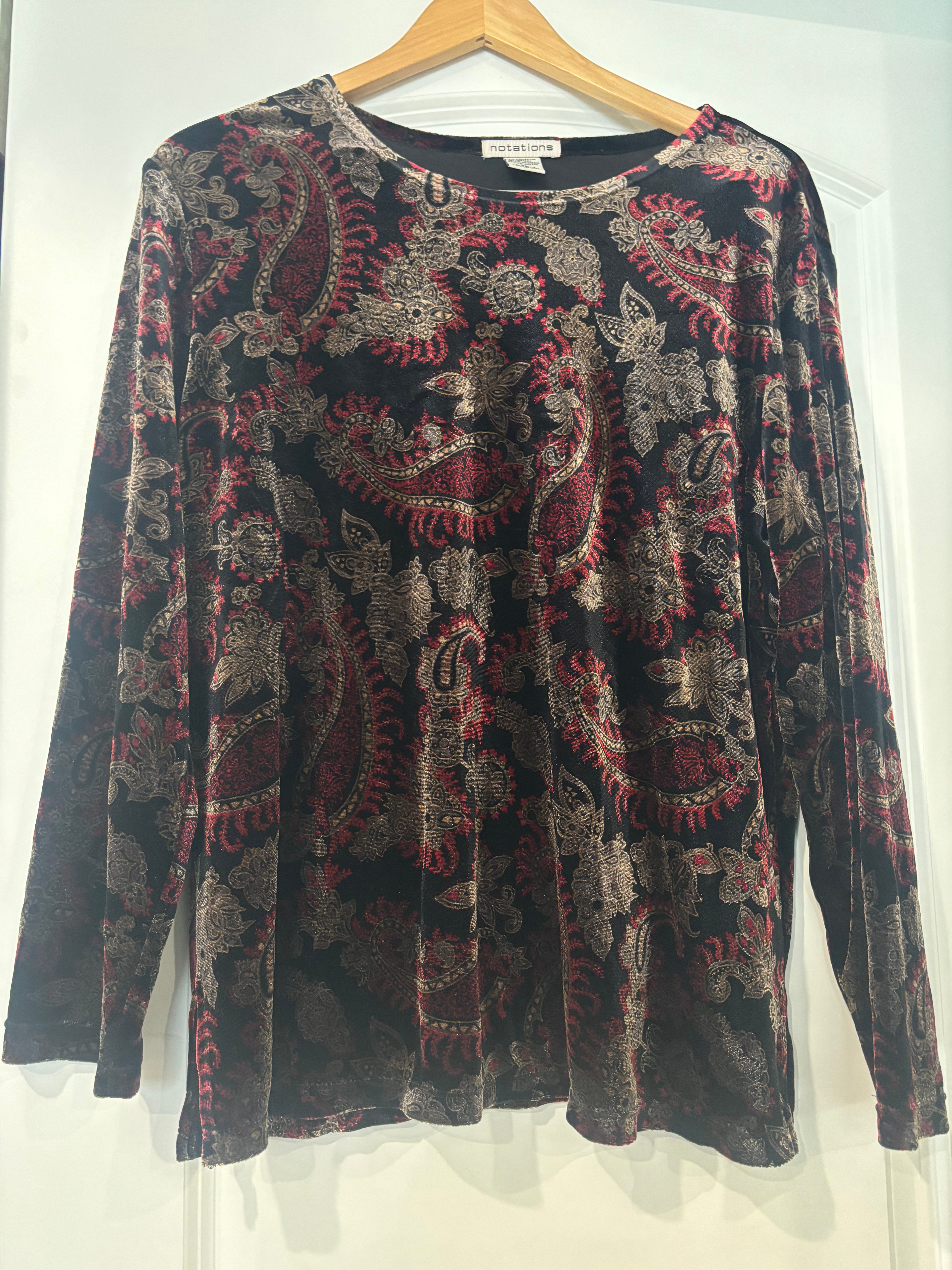 Vintage Notations 90s Y2K Whimsigoth Velvet Metallic Paisley Top Sz XL