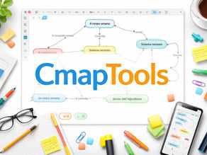 Copertina con la scritta “CmapTools” al centro su sfondo ispirato a una mappa concettuale.