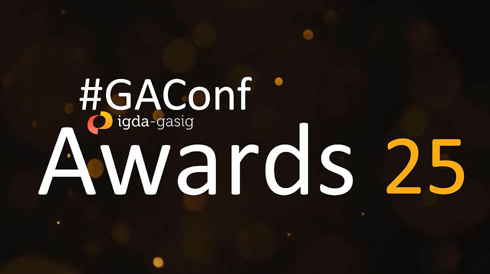 Grafica promozionale scura con particelle dorate e la scritta “#GAConf” (igda-gasig), “Awards” e “25” in giallo.