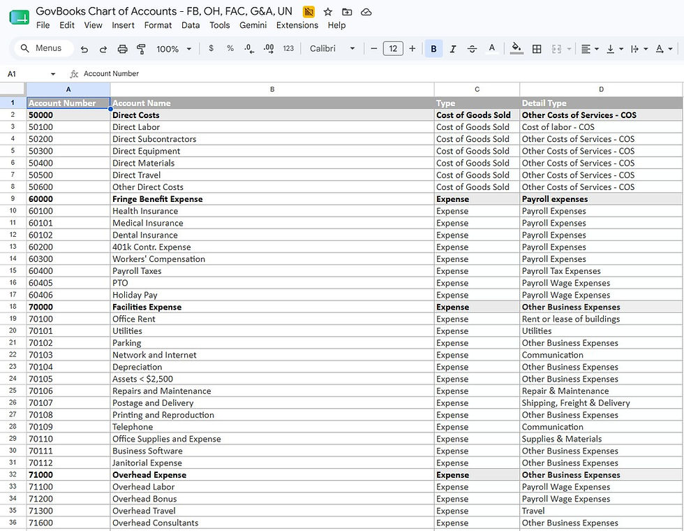 GovBooks Chart of Accounts