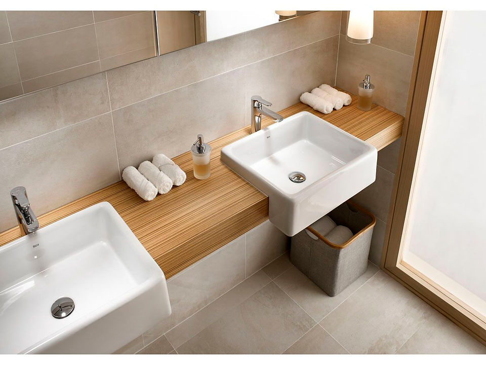 Semi-recessed bathroom basin
