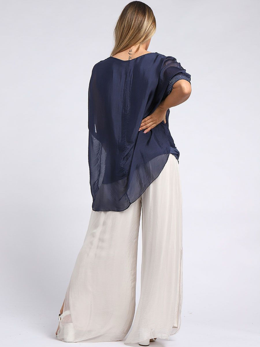Thumbnail: CODE R31 Made In Italy Chunky Twin Sequin Lagenlook Silk Top