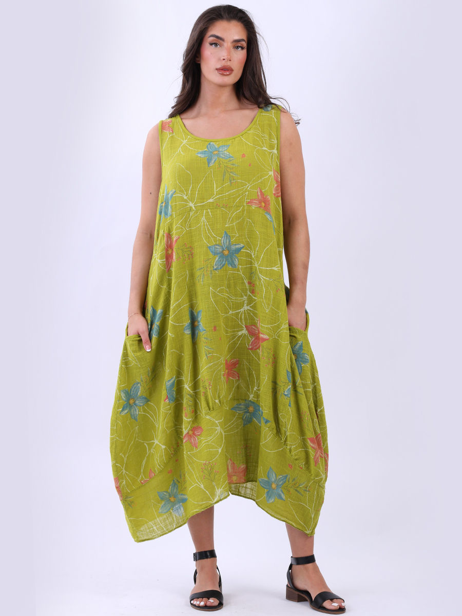 CODE 8843-Oli Oversized Floral Cotton Lagenlook Sleeveless Dress