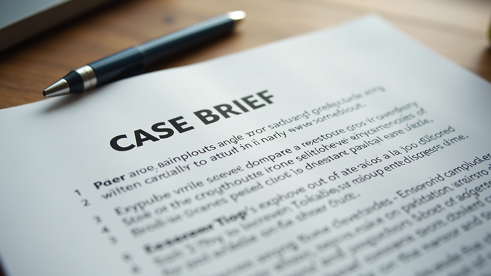Close-up view of a handwritten case brief with highlighted sections