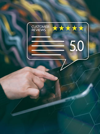 Positive customer feedback Woman reviews 5 star rating on tablet Girl write a good online