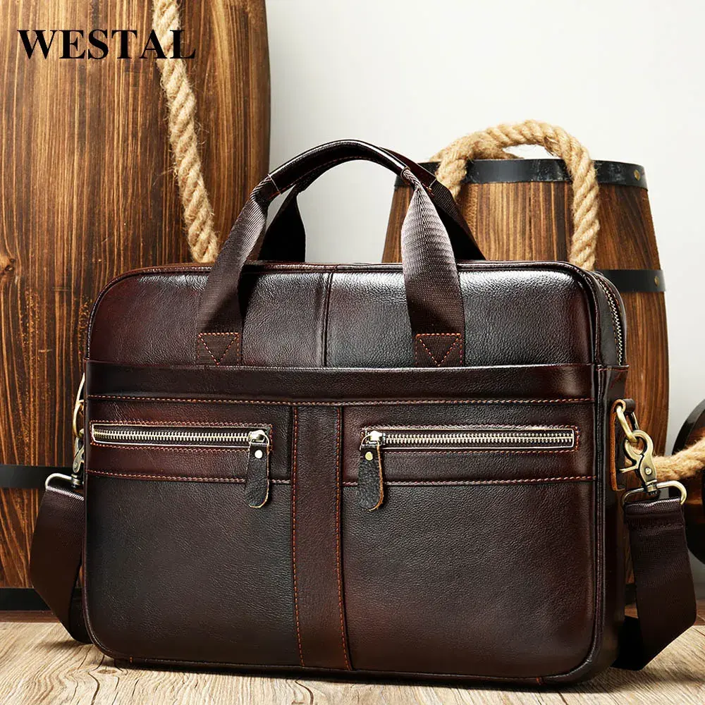 WESTAL Men's Briefcases Men's Bags Genuine Leather Lawyer/Office Bag Laptop Bag