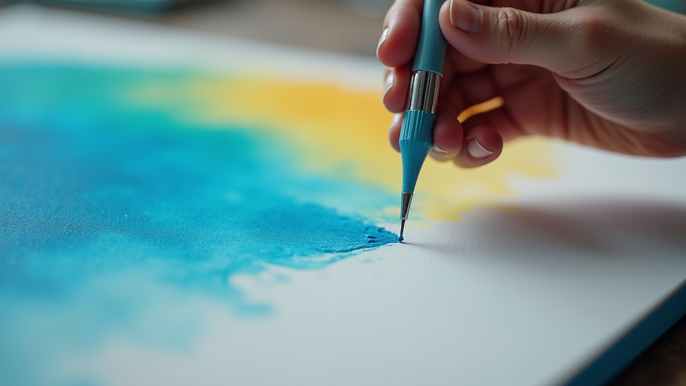 Close-up view of an airbrush creating smooth color gradients on a canvas