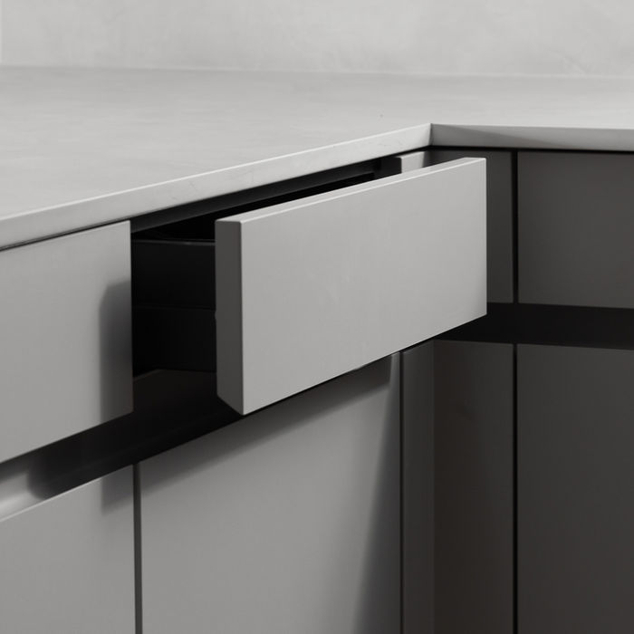 Stylish all grey kitchen with a calming and timeless ambiance