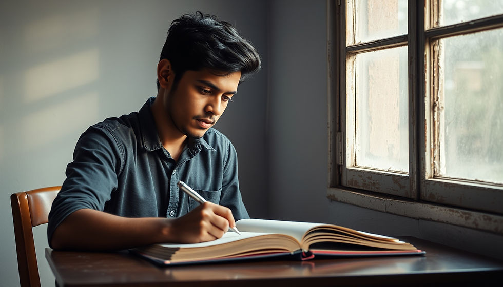 High angle view of a student studying for SSC exams