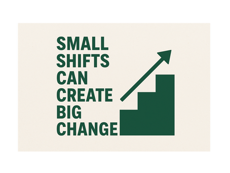 Graphic with the phrase “Small Shifts Can Create Big Change” alongside a staircase and upward arrow, symbolizing growth and progress in education.