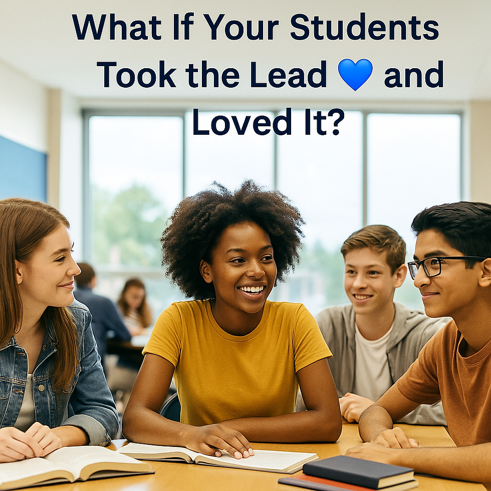 Smiling senior students talking together in a classroom, with the blog title ‘What If Your Students Took the Lead and Loved It?’ displayed above.