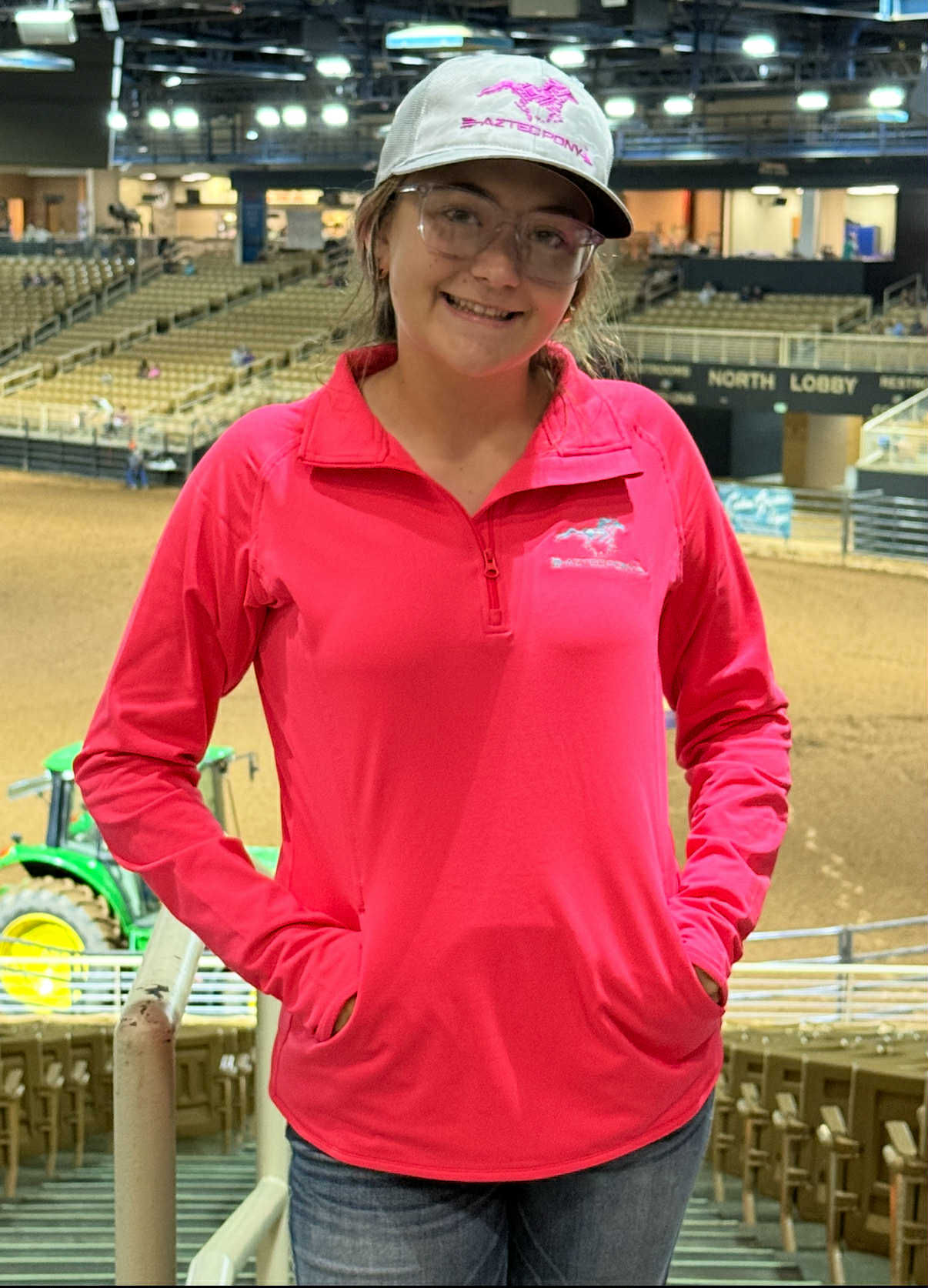 Coral Quarter Zip W/ Turquoise Logo