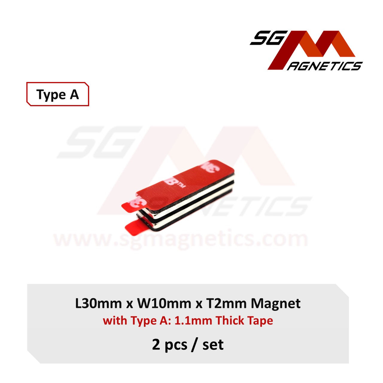 30x10x2mm N35 Type A Tape - Magnets with 3M Double Sided Adhesive Tape - 2pcs