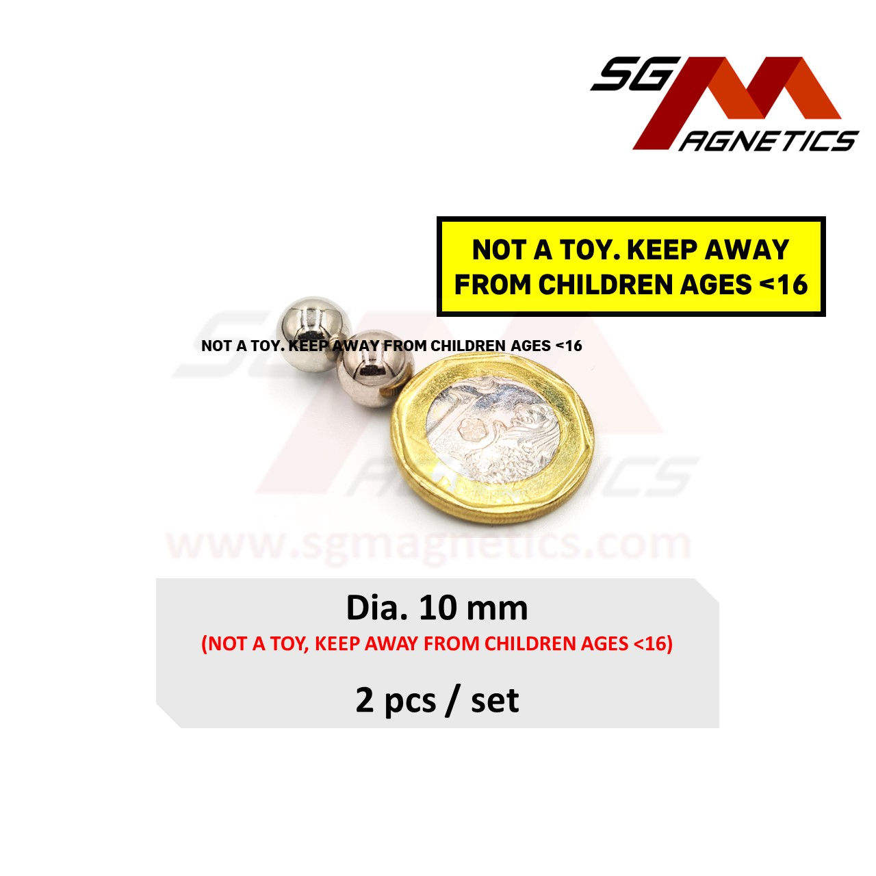 10mm N35 - Neodymium Sphere Magnets - 2pcs