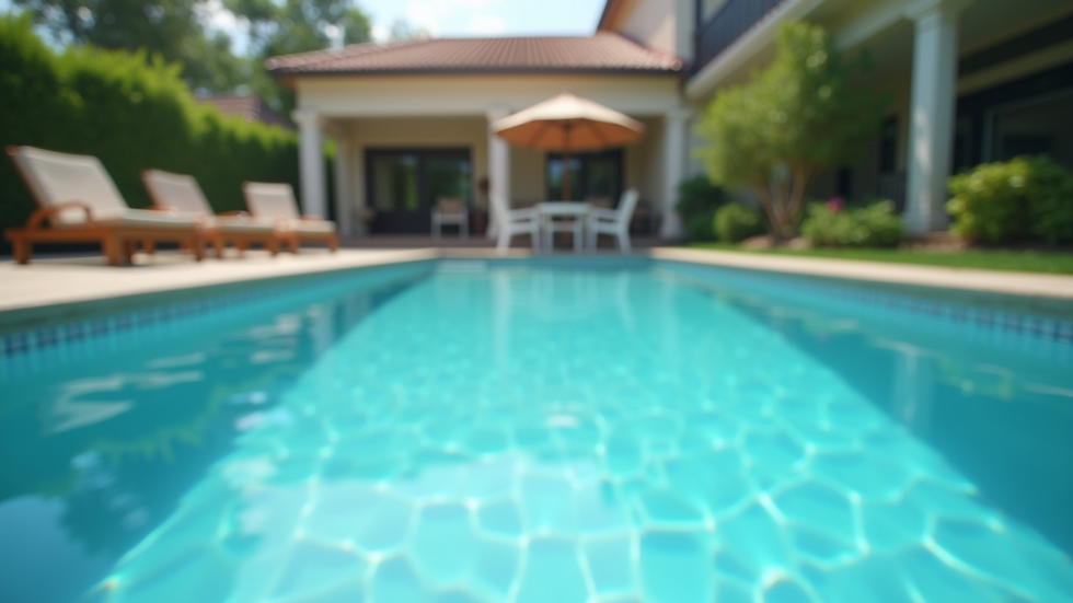 Eye-level view of a clean backyard pool with clear blue water
