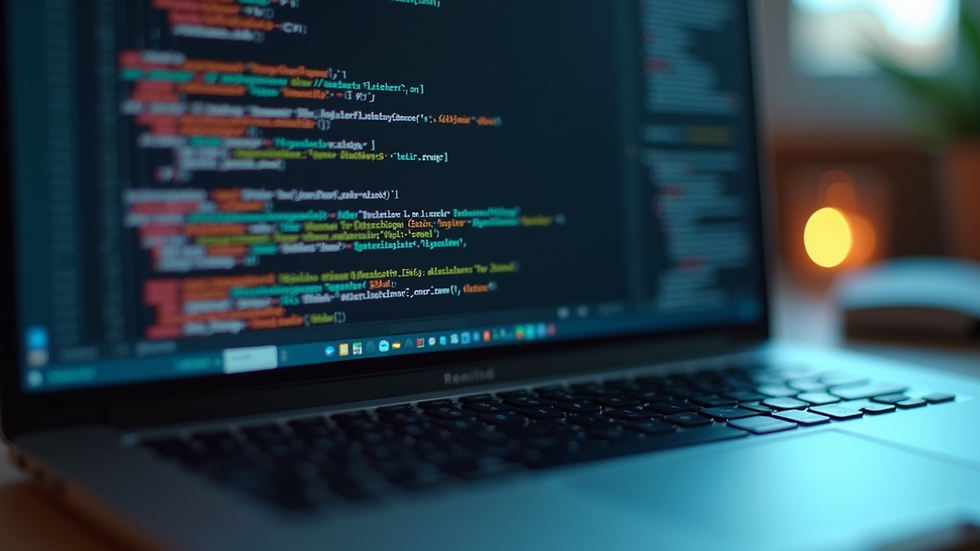 Close-up view of a laptop screen displaying code and project management tools