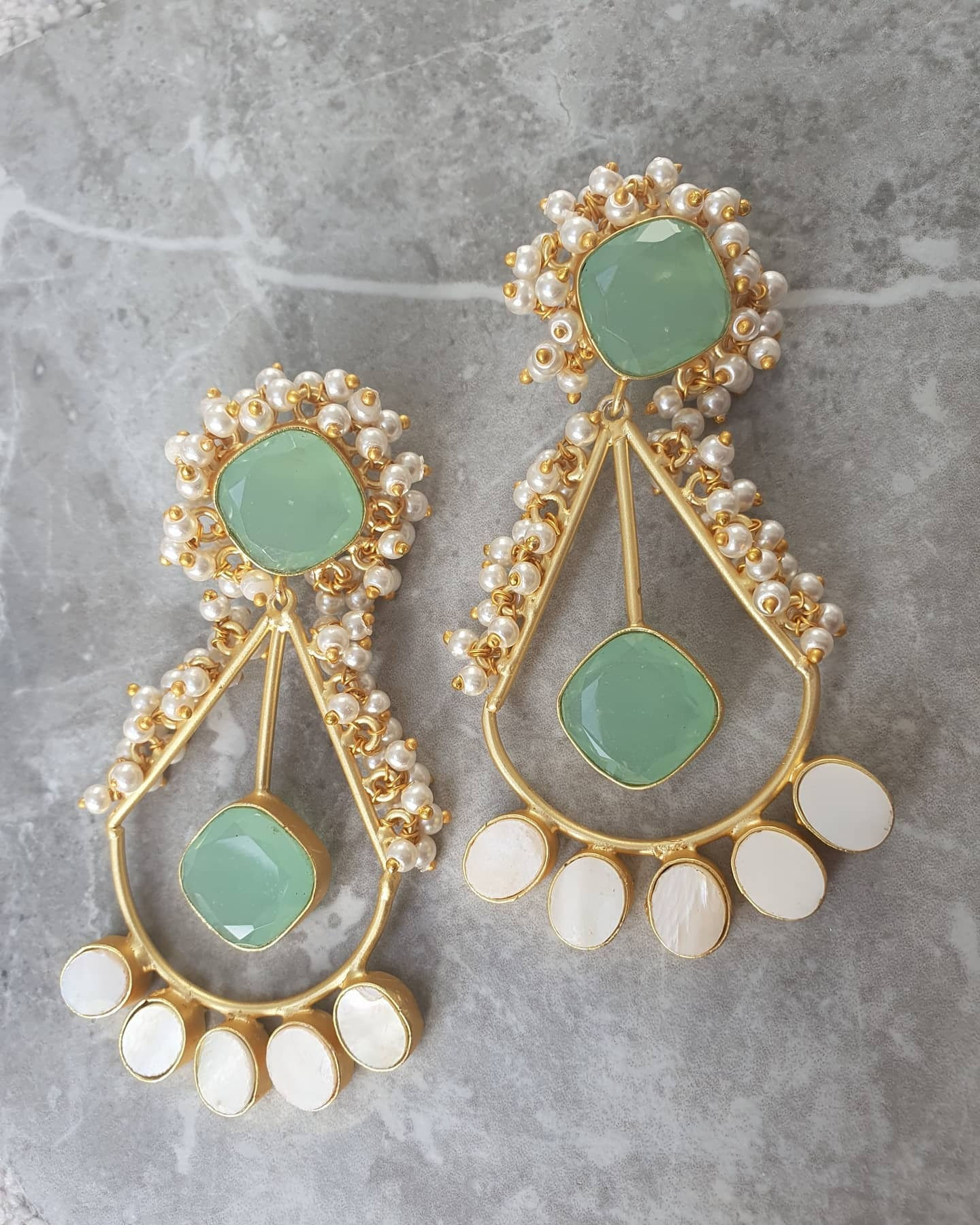 Aqua Chalcedony and Mother of Pearl Earrings