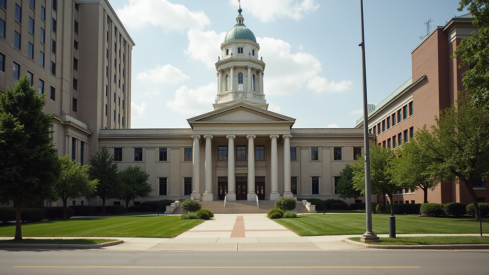 Eye-level view of Franklin County Domestic Relations Court building in Columbus