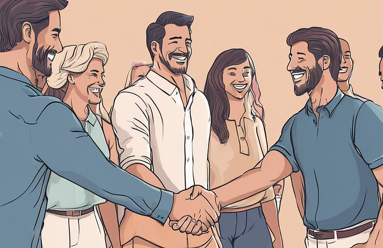 people shaking hands and smiling in a cr