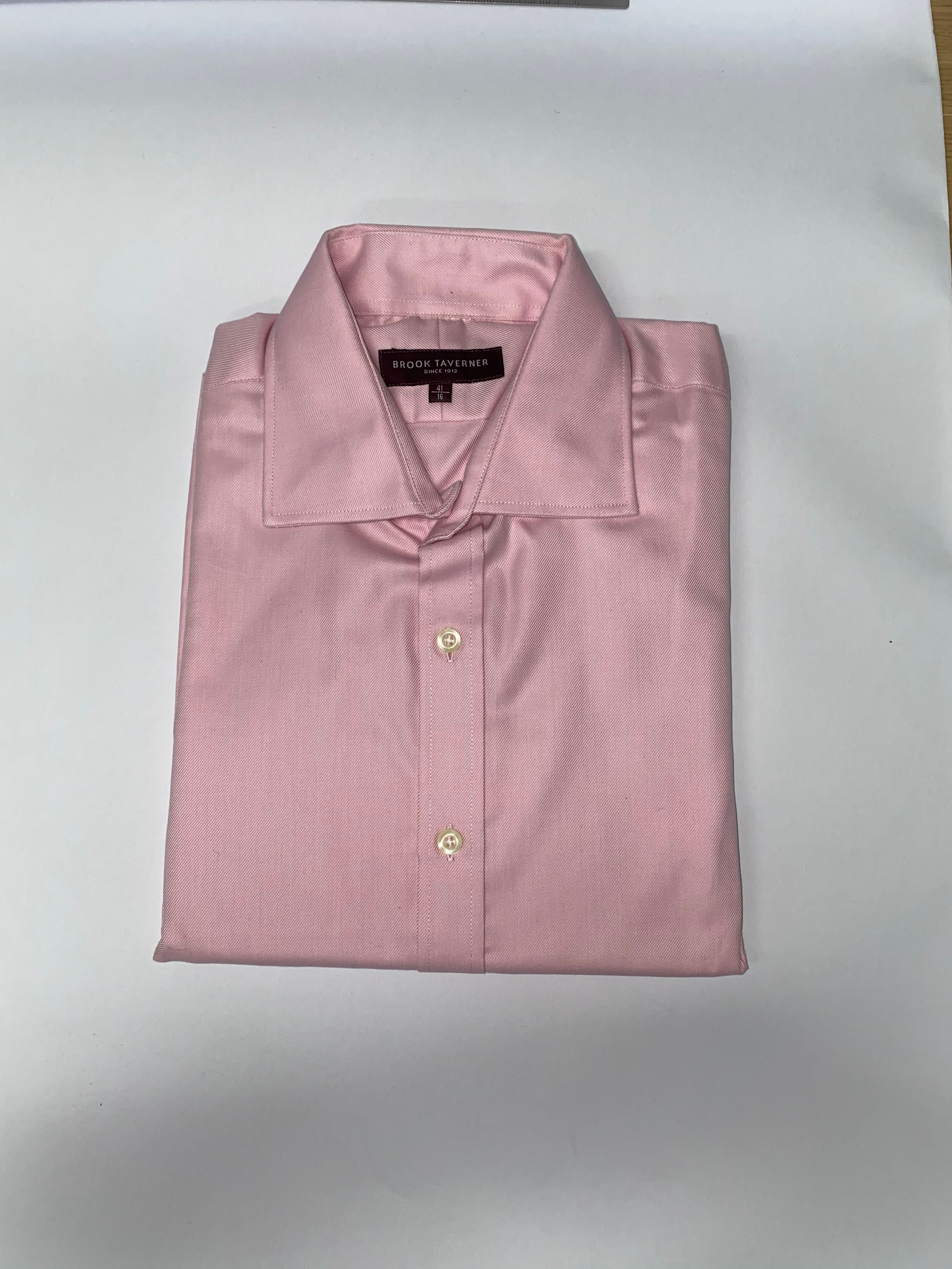 BROOK TAVERNER CLASSIC & TAILORED FIT SINGLE CUFF PINK ROYAL TWILL 100% COTTON