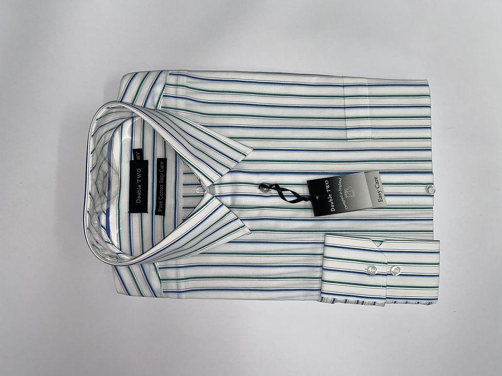 Thumbnail: DOUBLE TWO BLUE AND GREEN STRIPE 100% COTTON FORMAL SHIRT