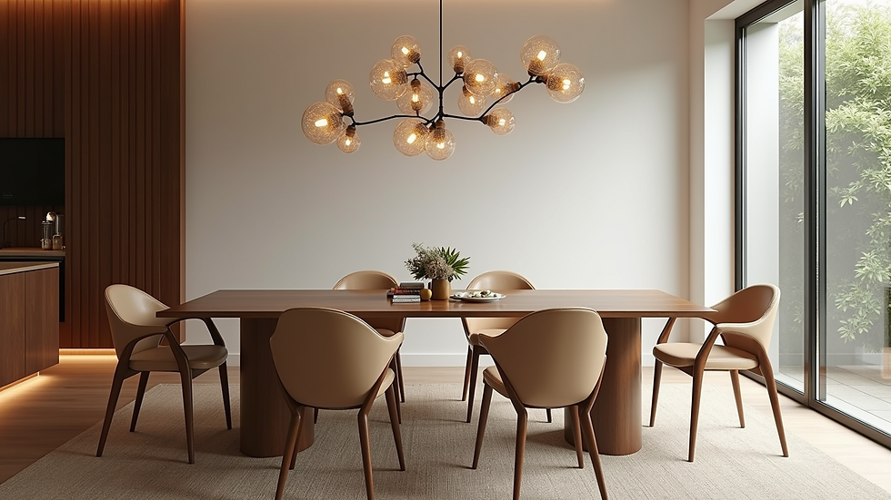 Wide angle view of a beautifully staged dining room