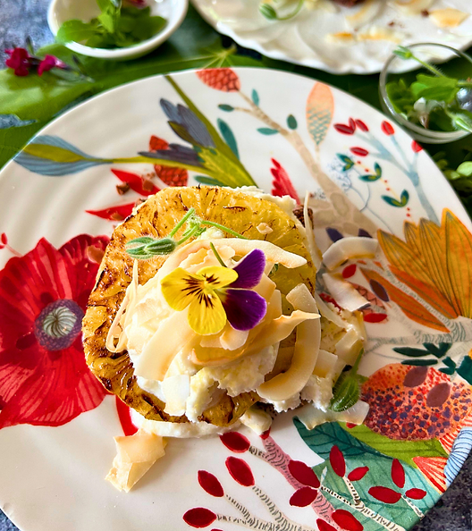 Brownies with Griddled Pineapple & Coconut Cream