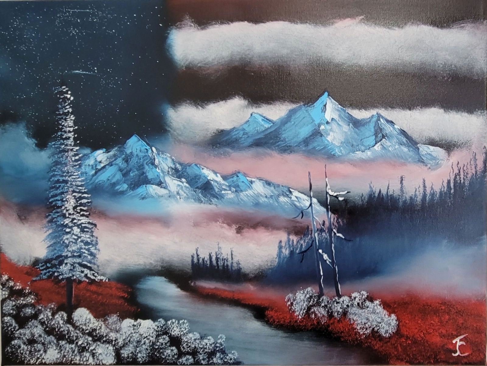 #140 American Flag Wintery Mountains