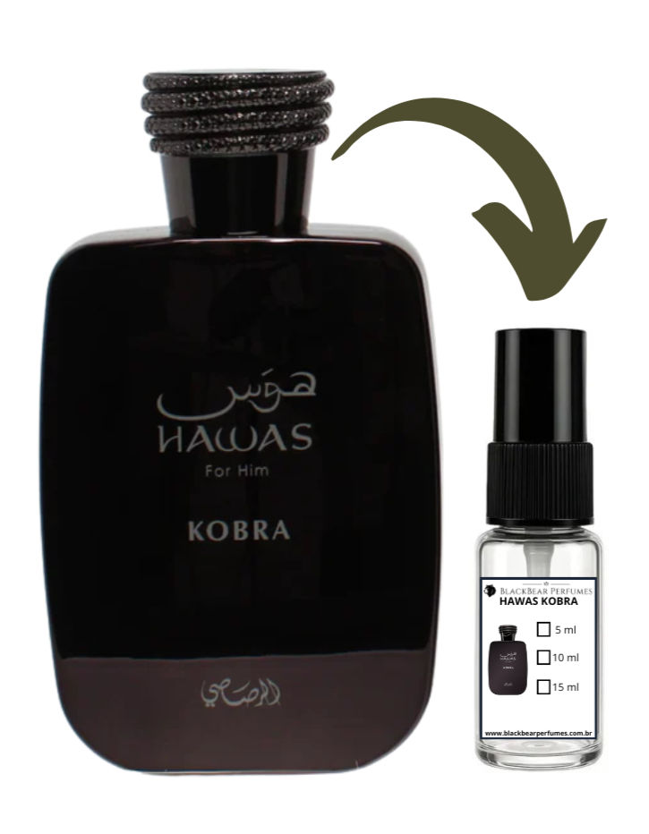 Frasco de perfume HAWAS KORBA e decante blackbear perfumes