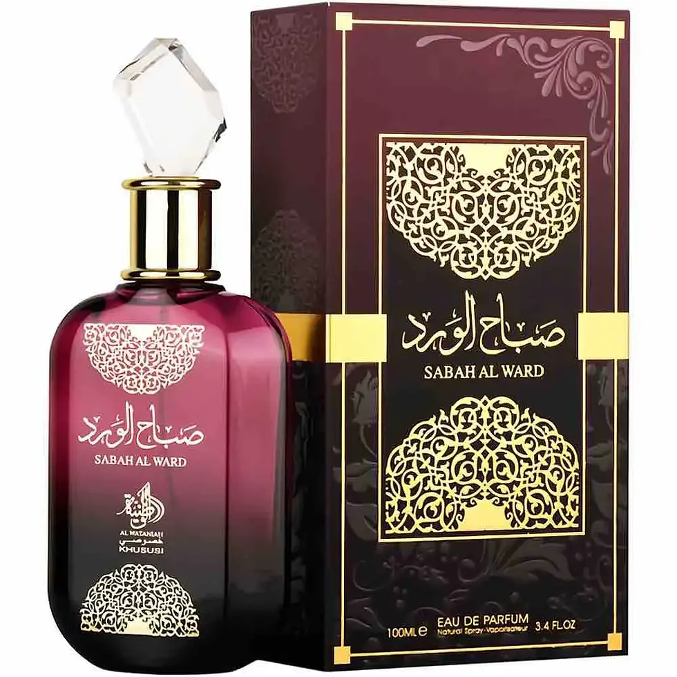 Frasco e caixa de perfume Sabah Al Ward, 100ml, design elegante.