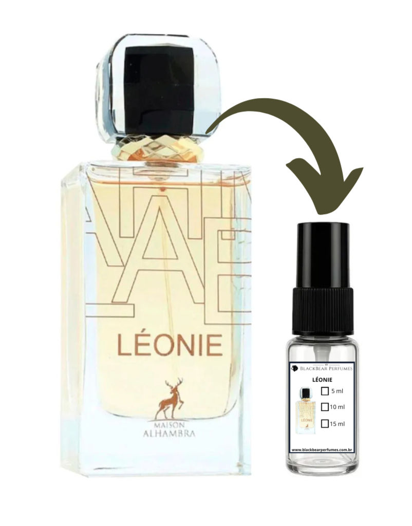 Frasco de perfume LÉONIE grande e amostra pequena de 5ml.