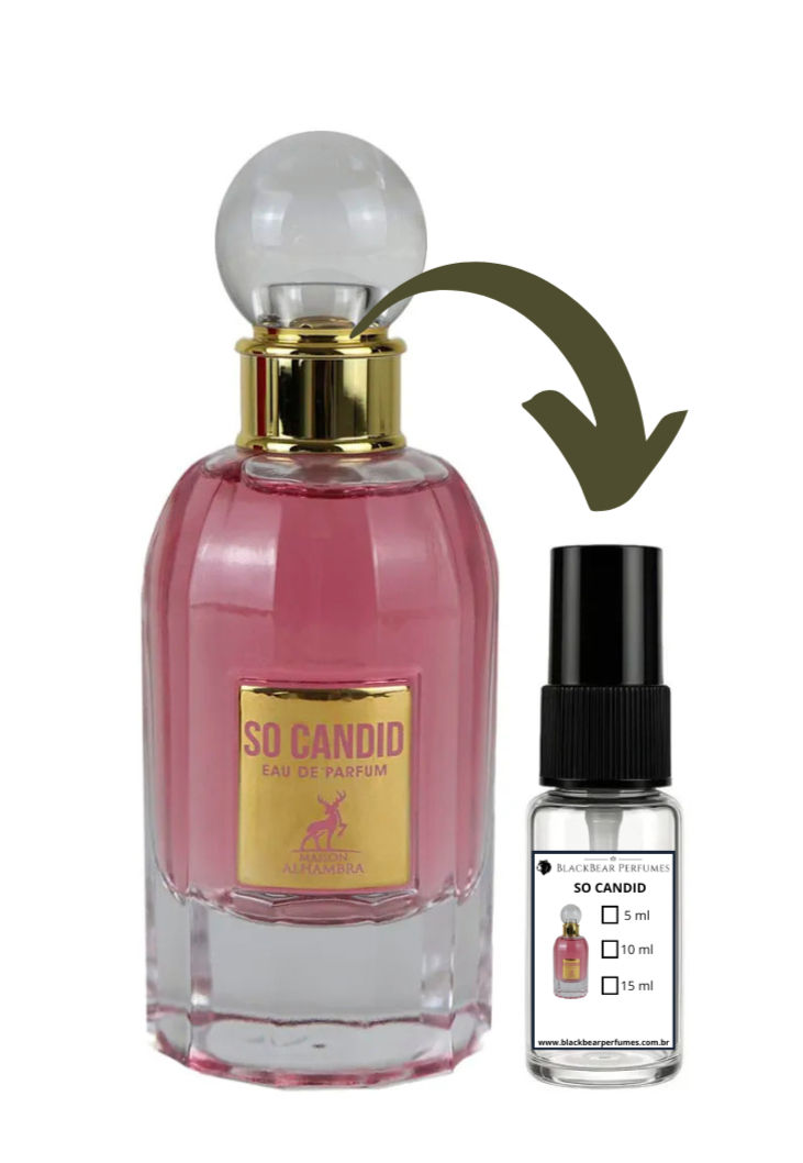 Frasco Maison Alhambra Léonie rosa com amostra "fragrance sample 1ml".