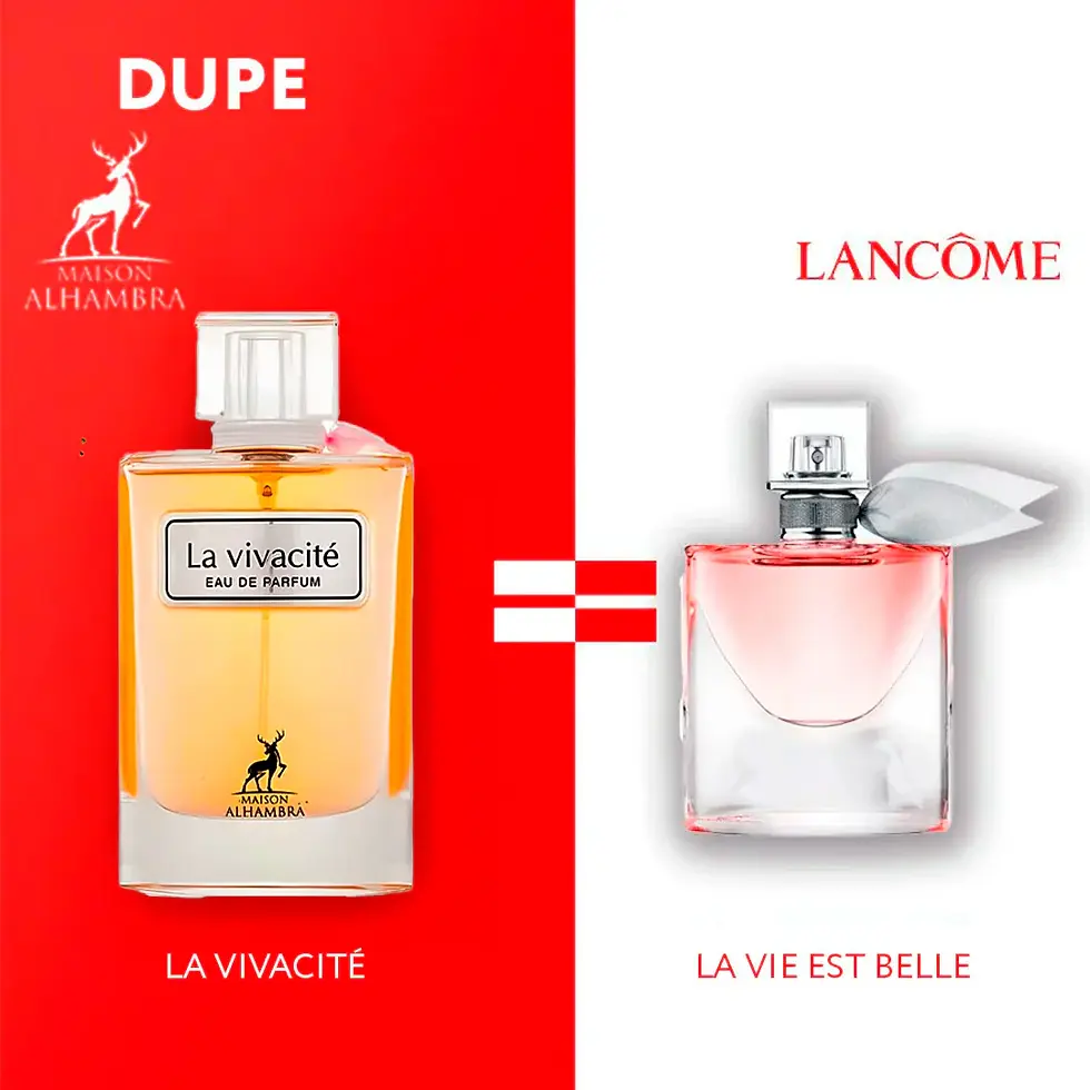 Perfumes DUPE La Vivacité e Lancôme La Vie Est Belle comparados.