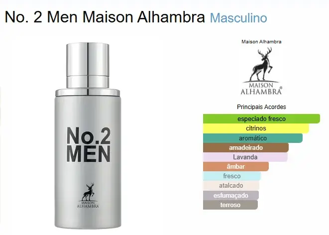 Miniatura: No. 2 Men Maison Alhambra Masculino, frasco prateado de perfume.