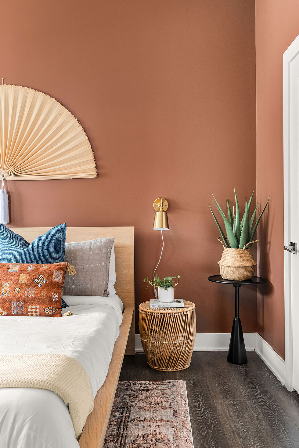 Close up of a bed and bedside table