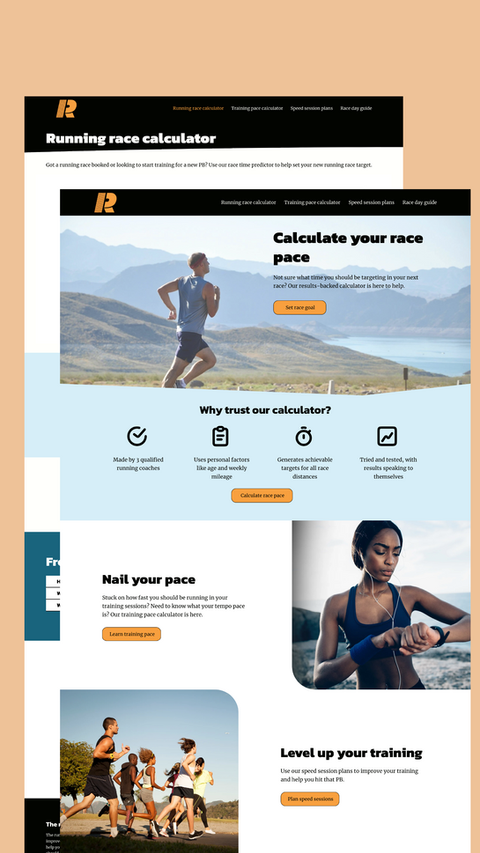 The Running Calculator Wix website
