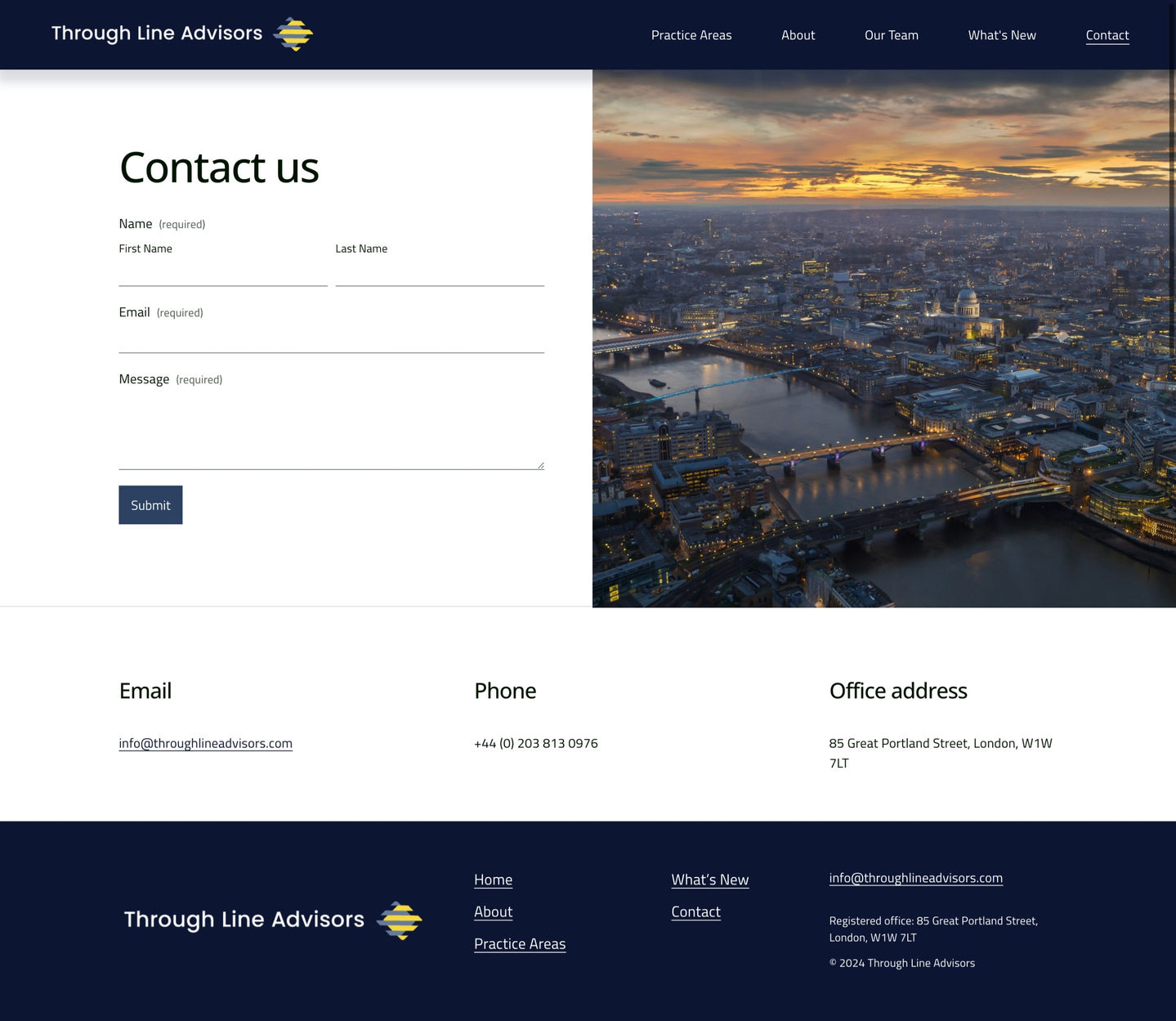 Screenshot of the design for the desktop contact page
