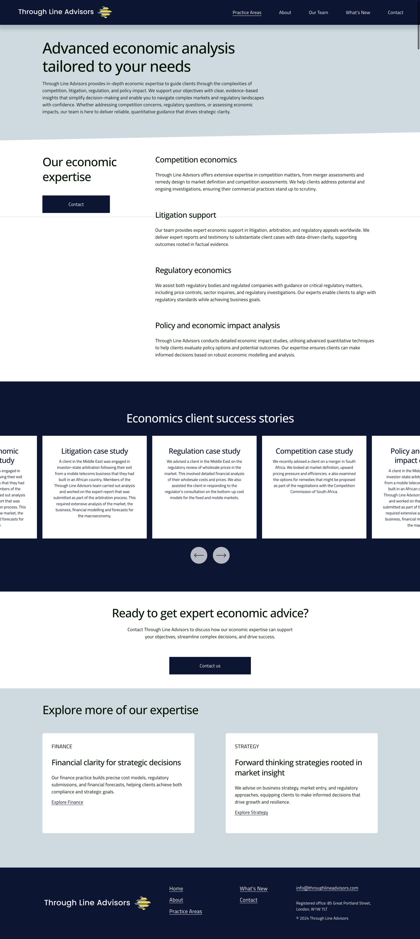 Screenshot of the design for the desktop economics page