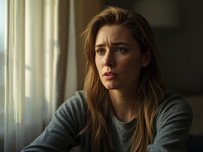 Woman sitting by a window looking concerned, representing early signs of coercive control and emotional manipulation in relationships