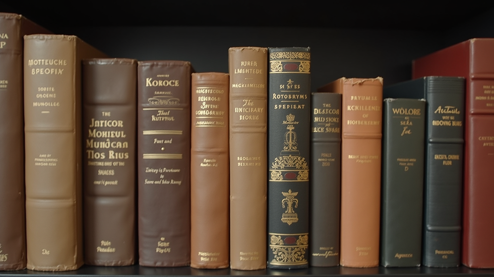 Eye-level view of a collection of signed books displayed on a shelf
