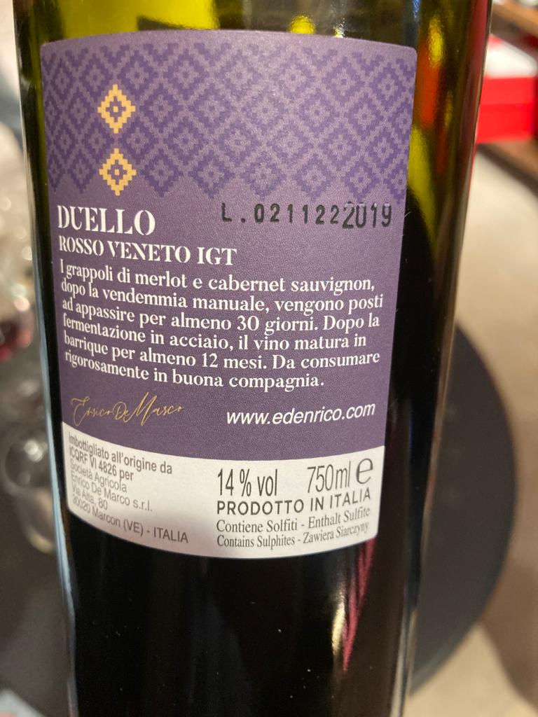 Bottiglia Vino Duello retro E'D Enrico