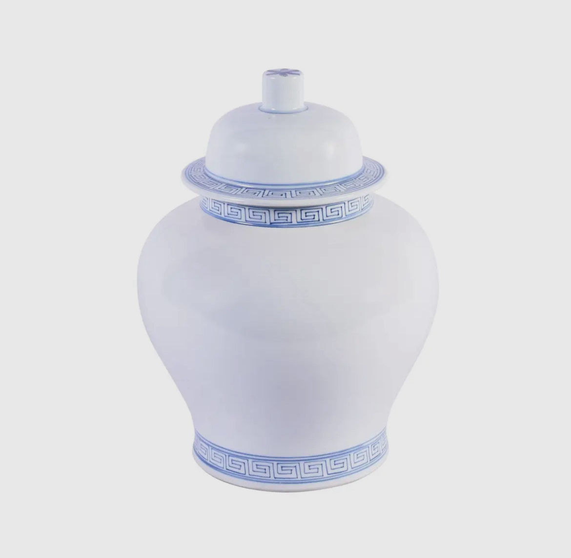 White and Blue Greek Key Temple Jar