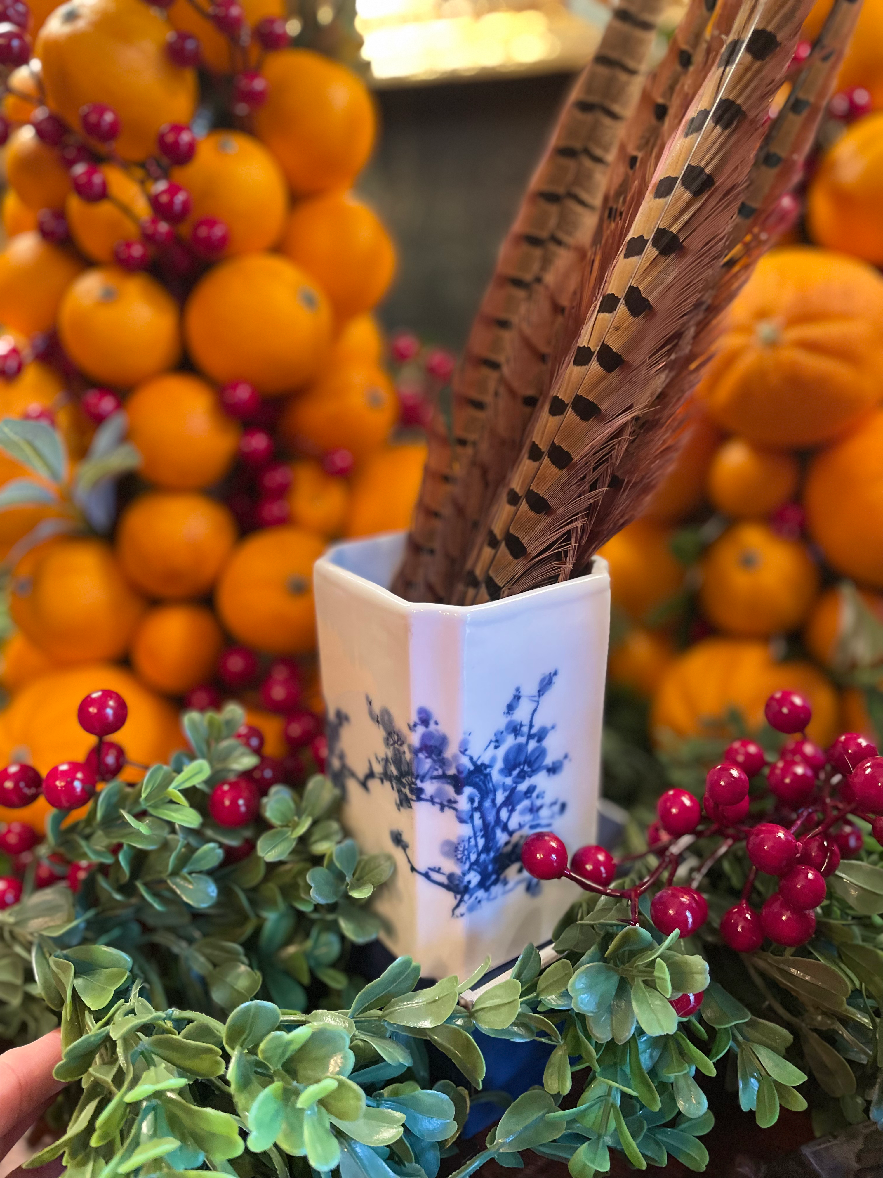 Blue and White Cherry Blossom Square Vase
