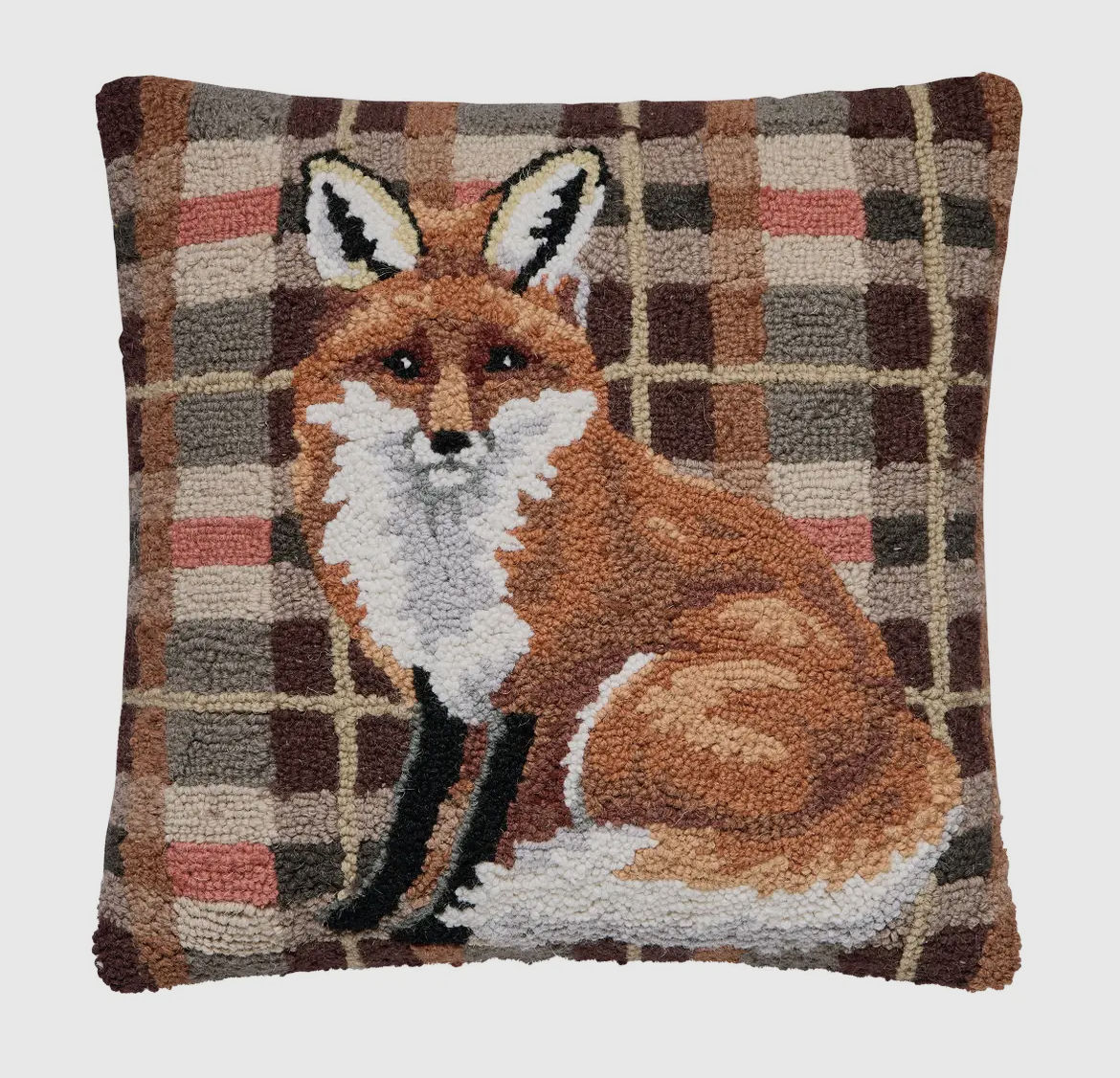 Fox in Tartan Hooked Pillow