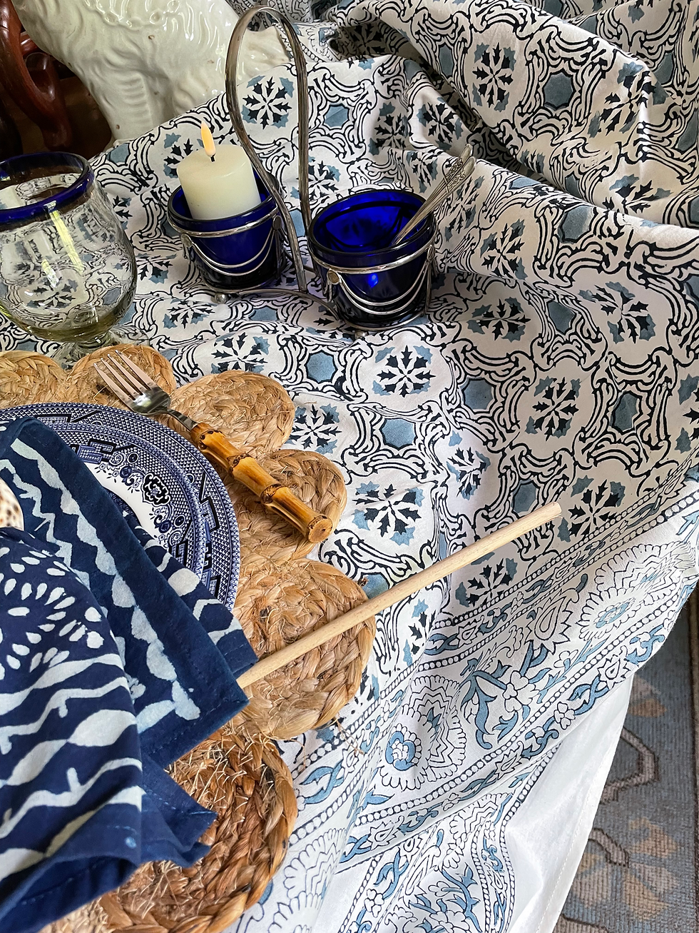 Thumbnail: Dark blue light blue tablecloth 