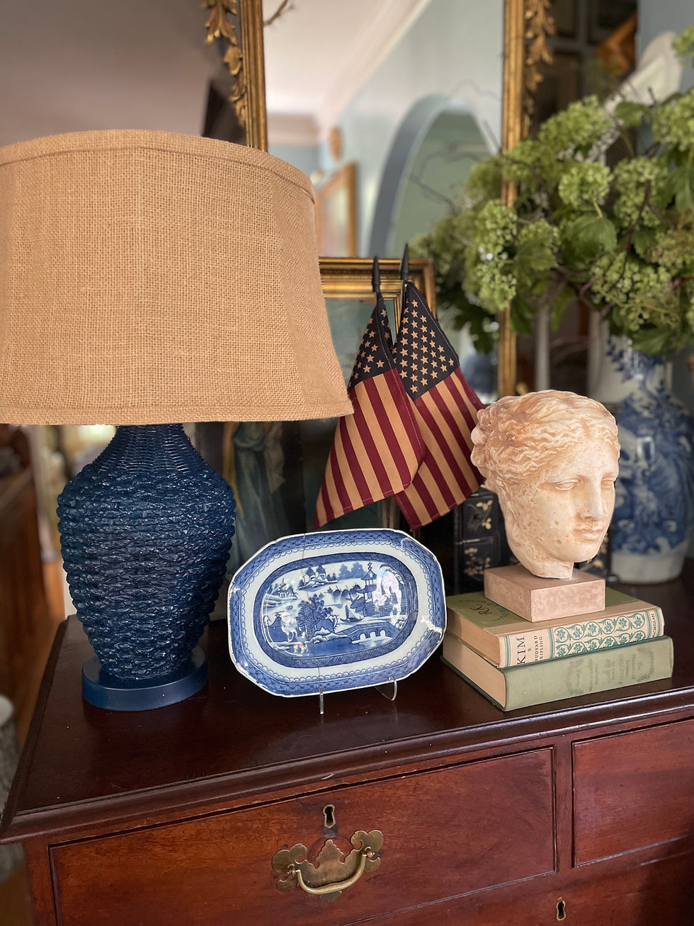 Thumbnail: Navy Blue Lamp with Burlap Shade 