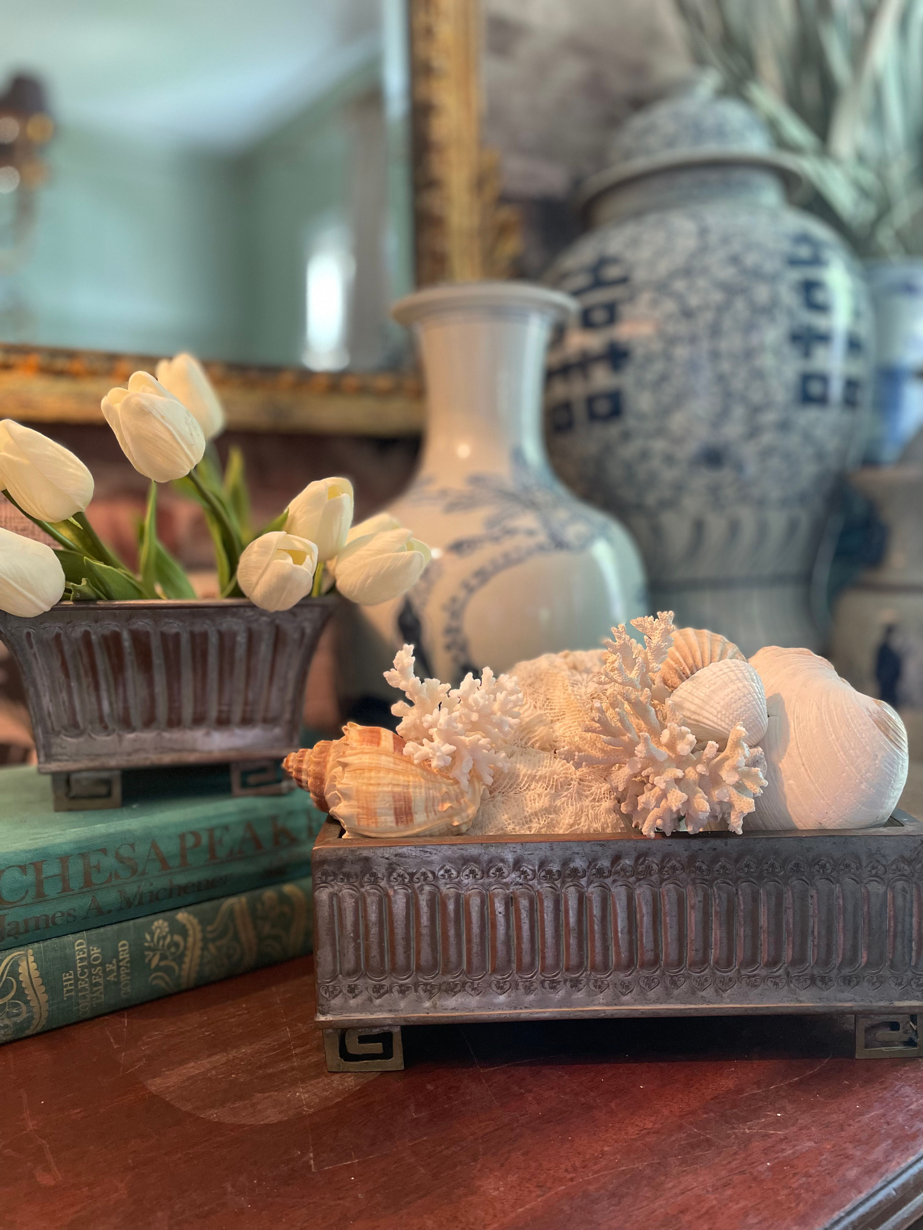 Vintage Greek Key Planter Pair 