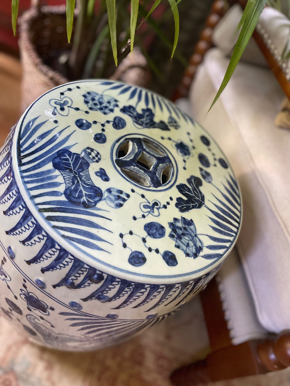 Thumbnail: Blue and white fish garden stool 